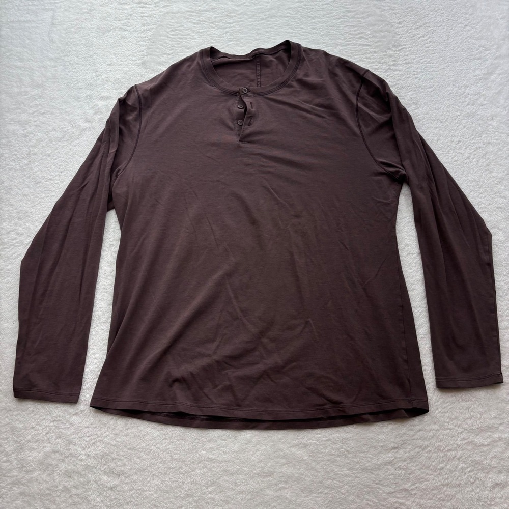 Lululemon Mens Long Sleeve Henley Shirt Brown Activewear Top Medium